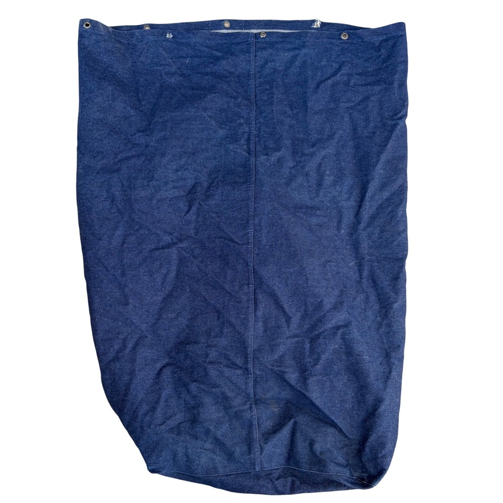 Vintage Selvedge Denim Laundry Bag Indigo Blue Industrial Workwear Grommet Top